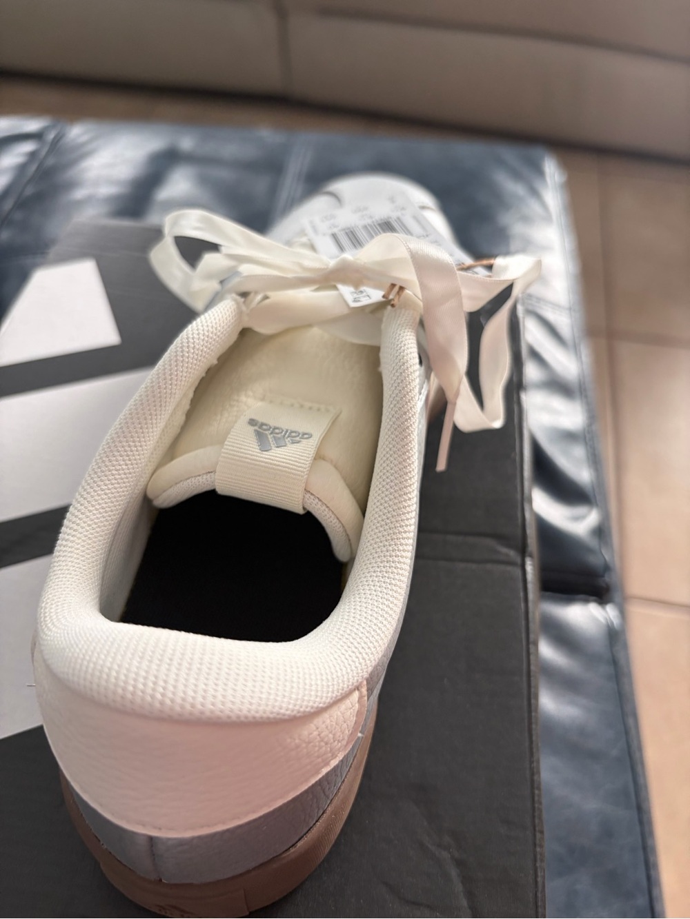 adidas Women's Metallic Gray & White Sneakers with Brown Gum Sole - Picture 6 of 6